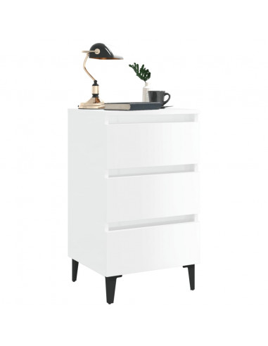 Comodino con Gambe in Metallo Bianco Lucido 40x35x69 cm
