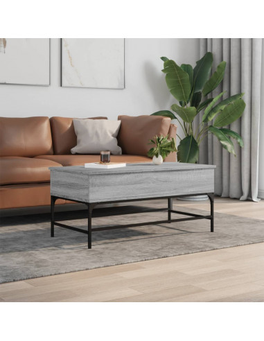 Tavolino Grigio Sonoma 100x50x45 cm Legno Multistrato e Metallo