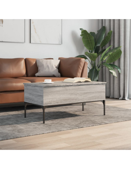 Tavolino Grigio Sonoma 100x50x45 cm Legno Multistrato e Metallo