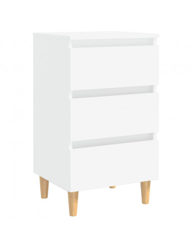 Comodino con Gambe in Legno Massello Bianco 40x35x69 cm