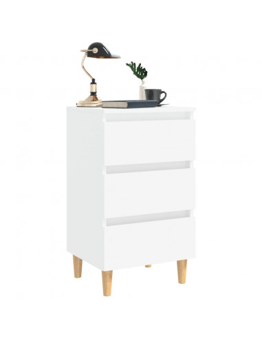 Comodino con Gambe in Legno Massello Bianco 40x35x69 cm