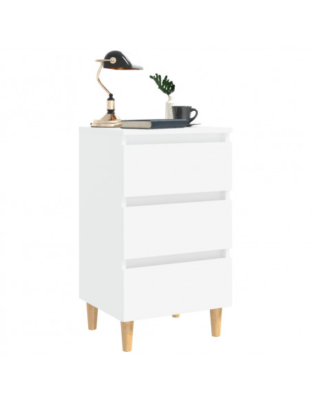 Comodino con Gambe in Legno Massello Bianco 40x35x69 cm