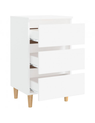 Comodino con Gambe in Legno Massello Bianco 40x35x69 cm