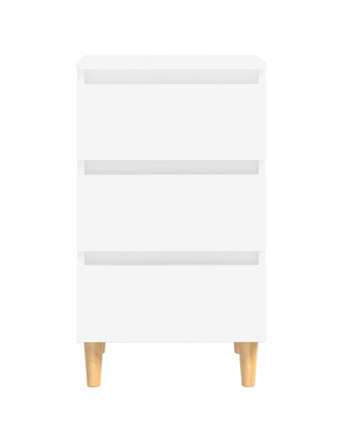 Comodino con Gambe in Legno Massello Bianco 40x35x69 cm