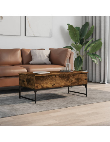 Tavolino Salotto Rovere Fumo 100x50x40cm Multistrato e Metallo
