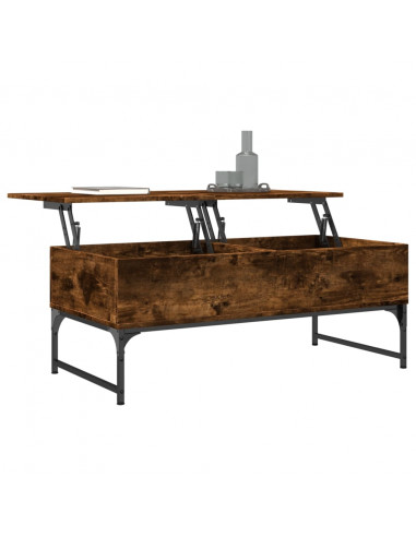 Tavolino Salotto Rovere Fumo 100x50x40cm Multistrato e Metallo