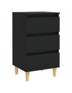 Comodino con Gambe in Legno Massello Nero 40x35x69 cm 2
