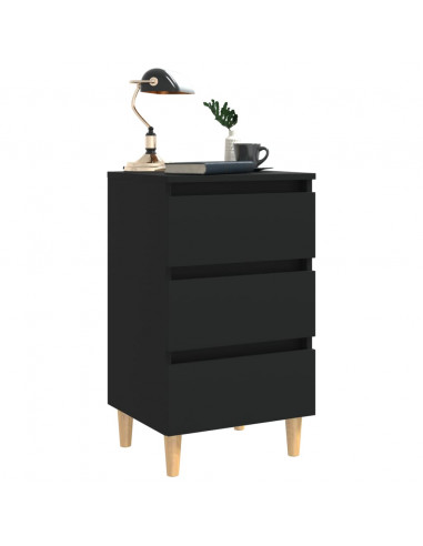Comodino con Gambe in Legno Massello Nero 40x35x69 cm