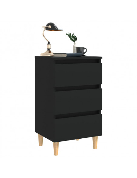 Comodino con Gambe in Legno Massello Nero 40x35x69 cm