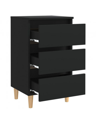 Comodino con Gambe in Legno Massello Nero 40x35x69 cm
