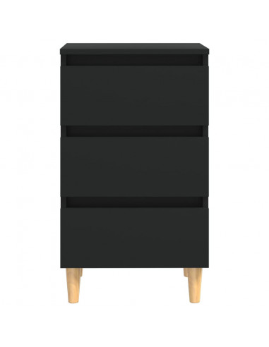 Comodino con Gambe in Legno Massello Nero 40x35x69 cm