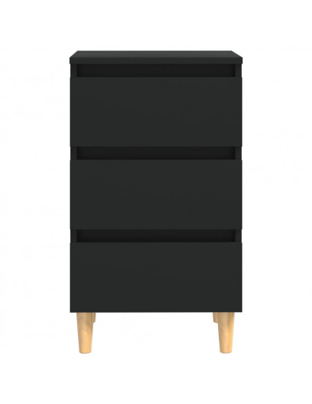 Comodino con Gambe in Legno Massello Nero 40x35x69 cm