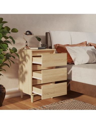 Comodino con Gambe in Legno Massello Rovere Sonoma 40x35x69 cm