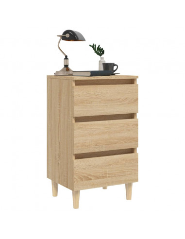 Comodino con Gambe in Legno Massello Rovere Sonoma 40x35x69 cm