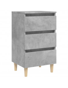 Comodino con Gambe in Legno Massello Grigio Cemento 40x35x69 cm 2