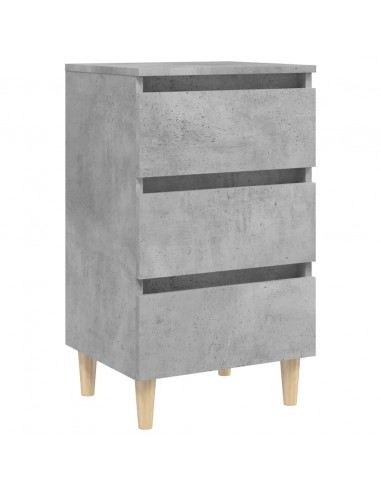 Comodino con Gambe in Legno Massello Grigio Cemento 40x35x69 cm