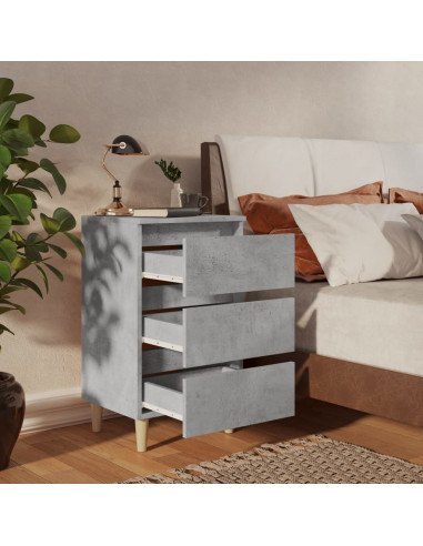 Comodino con Gambe in Legno Massello Grigio Cemento 40x35x69 cm