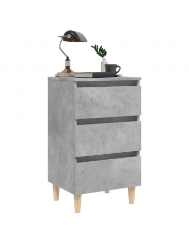 Comodino con Gambe in Legno Massello Grigio Cemento 40x35x69 cm