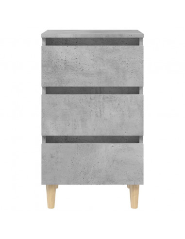 Comodino con Gambe in Legno Massello Grigio Cemento 40x35x69 cm