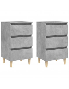 Comodini con Gambe Legno Massello 2pz Grigio Cemento 40x35x69cm 2