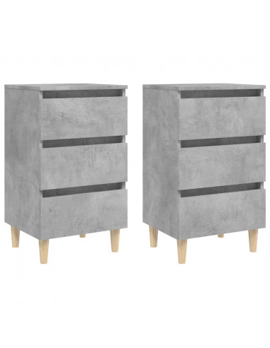 Comodini con Gambe Legno Massello 2pz Grigio Cemento 40x35x69cm