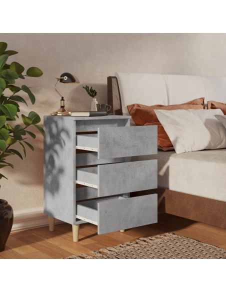 Comodini con Gambe Legno Massello 2pz Grigio Cemento 40x35x69cm