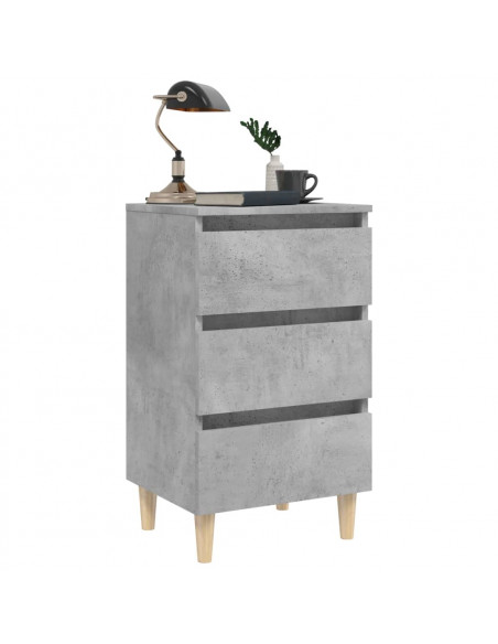 Comodini con Gambe Legno Massello 2pz Grigio Cemento 40x35x69cm