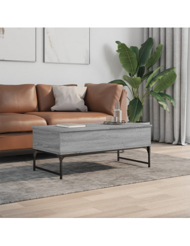 Tavolino Salotto Grigio Sonoma 100x50x40cm Multistrato Metallo