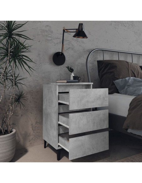 Comodino con Gambe in Metallo Grigio Cemento 40x35x69 cm
