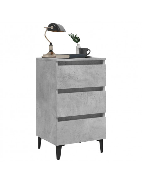 Comodino con Gambe in Metallo Grigio Cemento 40x35x69 cm