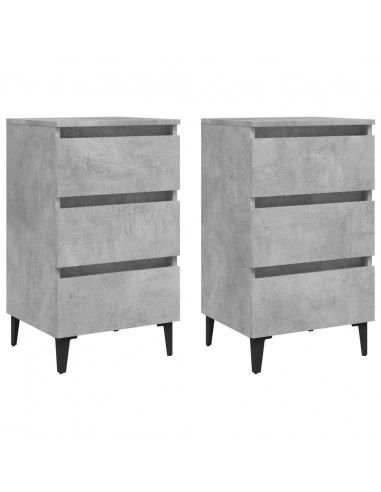 Comodini con Gambe in Metallo 2pz Grigio Cemento 40x35x69 cm