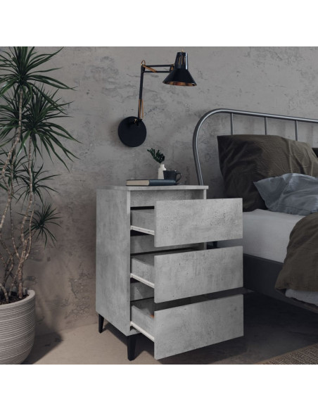 Comodini con Gambe in Metallo 2pz Grigio Cemento 40x35x69 cm