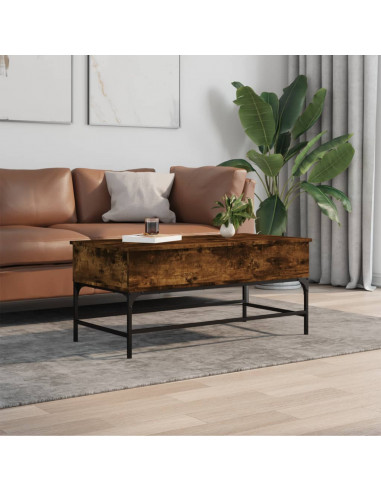 Tavolino Rovere Fumo 100x50x45cm in Legno Multistrato e Metallo
