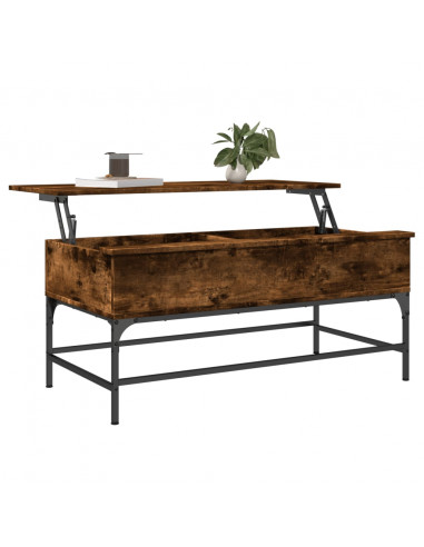 Tavolino Rovere Fumo 100x50x45cm in Legno Multistrato e Metallo