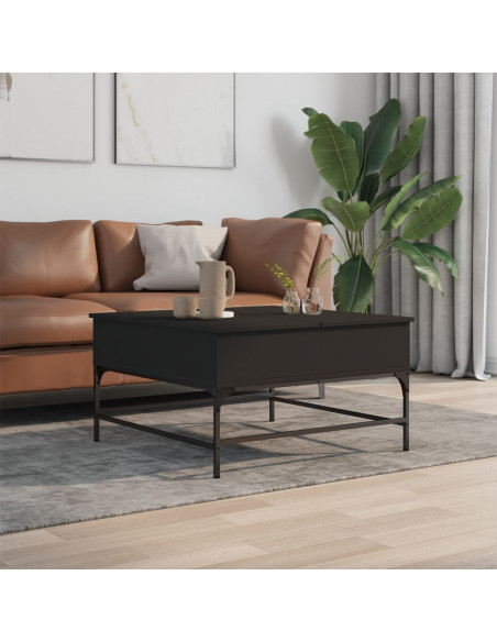 Tavolino da Salotto Nero 80x80x45cm Legno Multistrato e Metallo