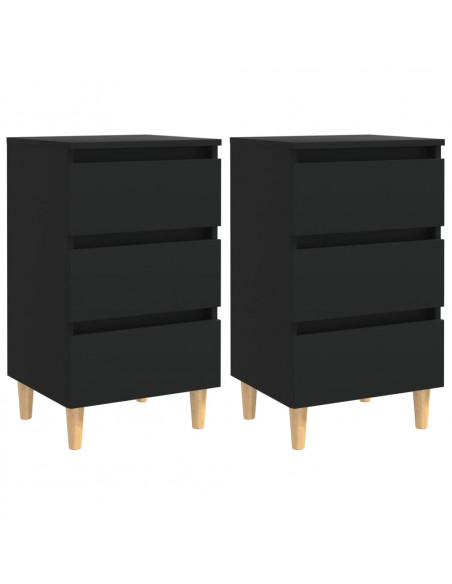 Comodini con Gambe in Legno Massello 2pz Neri 40x35x69 cm