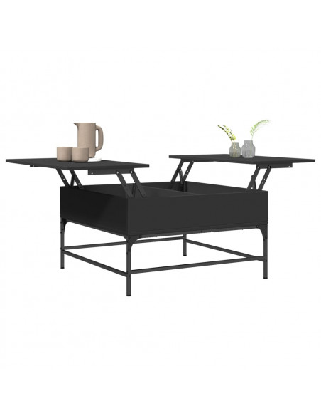 Tavolino da Salotto Nero 80x80x45cm Legno Multistrato e Metallo