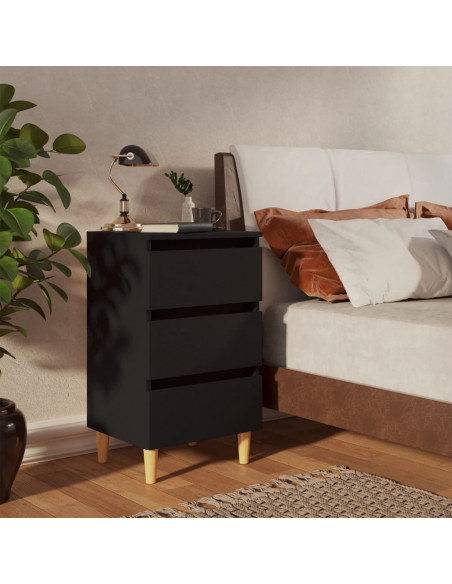 Comodini con Gambe in Legno Massello 2pz Neri 40x35x69 cm