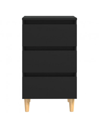 Comodini con Gambe in Legno Massello 2pz Neri 40x35x69 cm