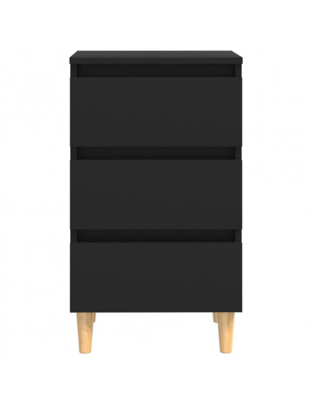 Comodini con Gambe in Legno Massello 2pz Neri 40x35x69 cm