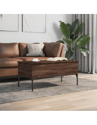 Tavolino Rovere Marrone 100x50x45cm Legno Multistrato e Metallo