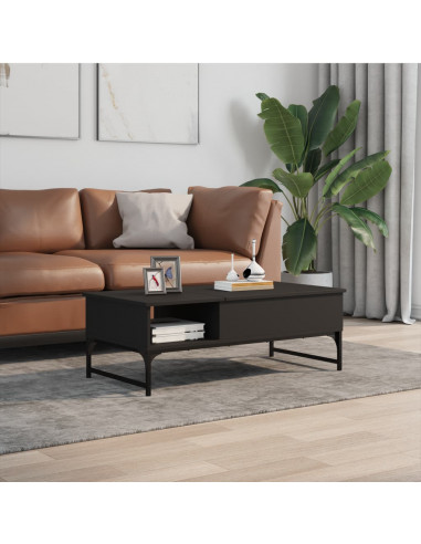 Tavolino Salotto Nero 100x50x35 cm Legno Multistrato e Metallo