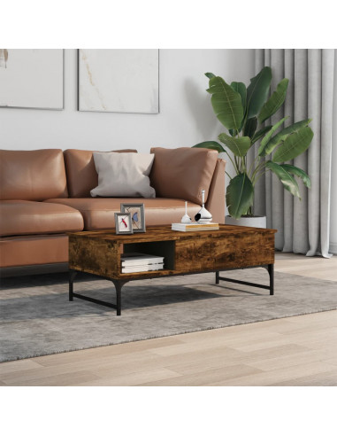 Tavolino Salotto Rovere Fumo 100x50x35 cm Multistrato e Metallo