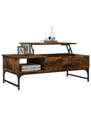 Tavolino Salotto Rovere Fumo 100x50x35 cm Multistrato e Metallo