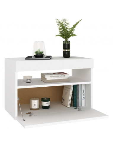 Comodino e Luci LED Bianco 60x35x40 cm in Legno Multistrato