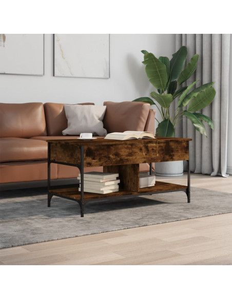 Tavolino Salotto Rovere Fumo 100x50x50 cm Multistrato e Metallo