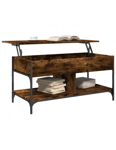 Tavolino Salotto Rovere Fumo 100x50x50 cm Multistrato e Metallo