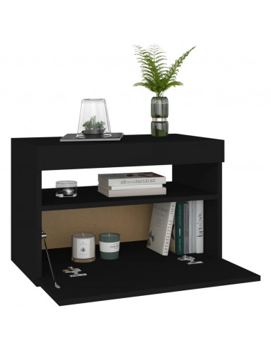 Comodino con Luci LED Nero 60x35x40 cm in Legno Multistrato
