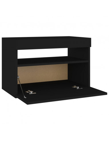 Comodino con Luci LED Nero 60x35x40 cm in Legno Multistrato