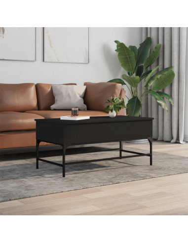 Tavolino Salotto Nero 100x50x45 cm Legno Multistrato e Metallo